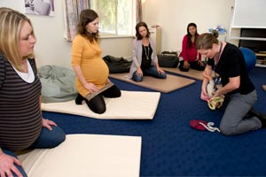 Pregnant ladies in a birthing class