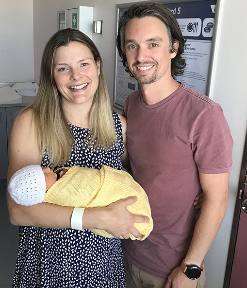 Baby Imogen with parents Rebekah and Ben