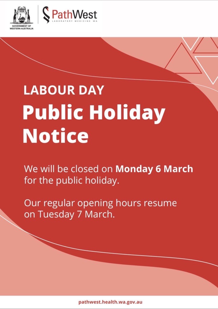 PathWest Labour Day 2023 Public Holiday Notice
